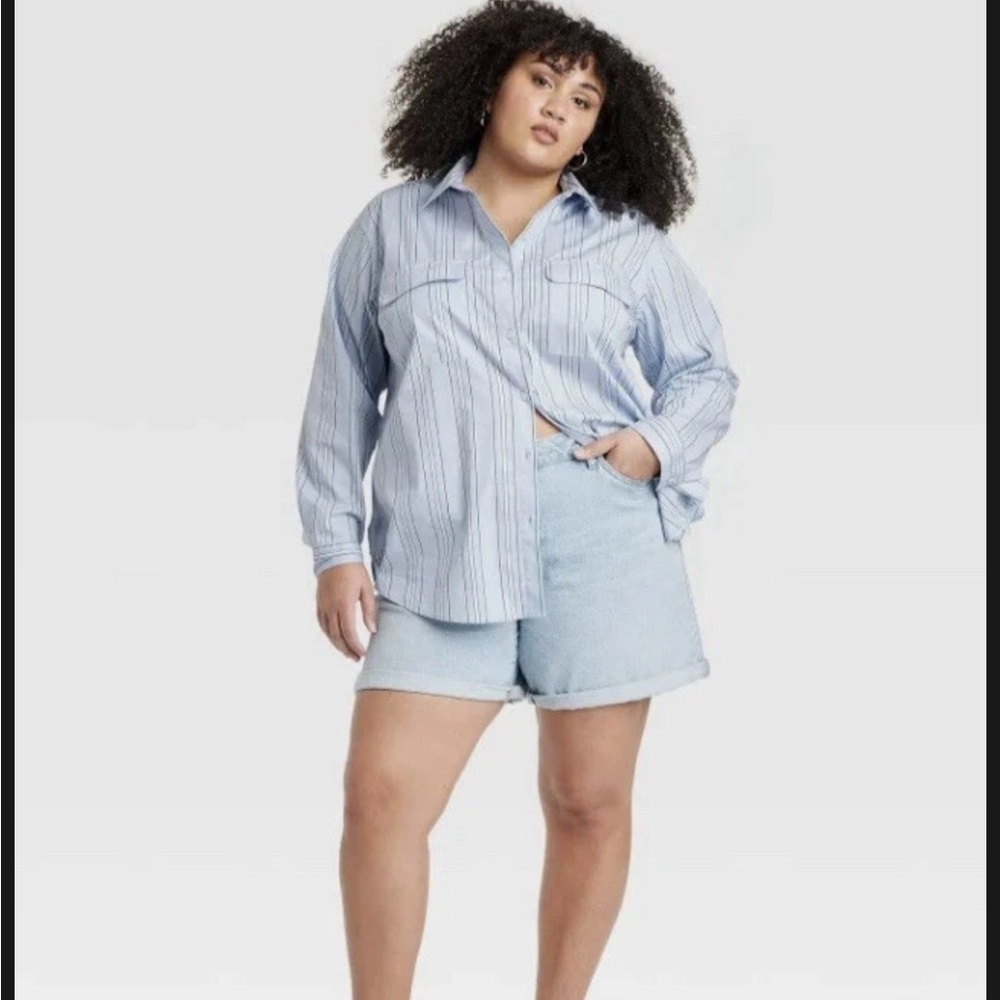 Ava & Viv Sky Blue Striped Button-Down Shirt - Picture 7 of 7